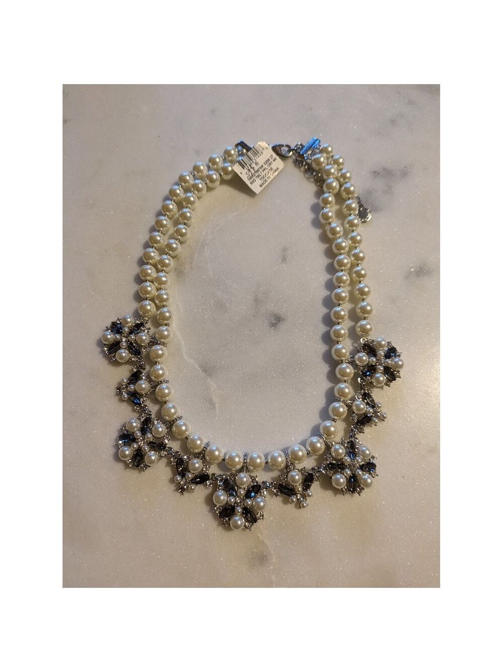 NWT Charter Club Cream Faux Pearl Flower Silver Plated Necklace - Picture 2 of 7